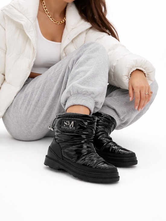 Sam Edelman Shoes - SAM EDELMAN Carlton Leather Trimmed Puffer Snow Boots Glossy Black Size 8.5